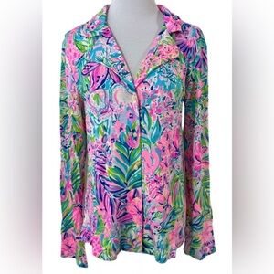 Lilly Pulitzer NWT L/S Ruffle PJ Button Up Top Lilly’s Favorite Things Size XXS